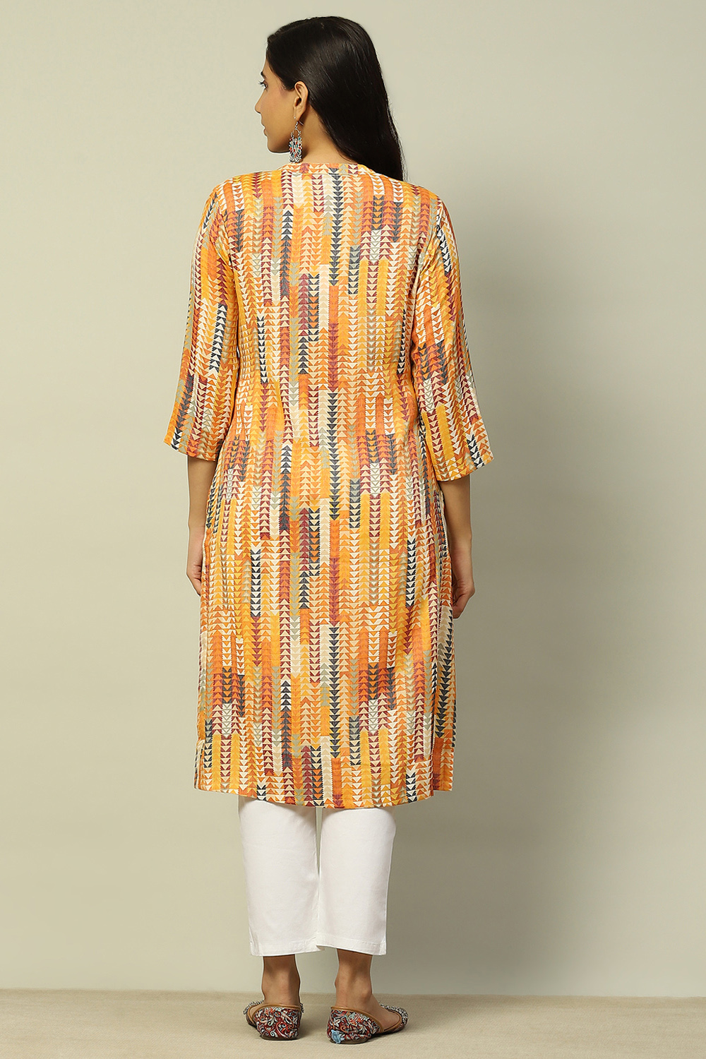 Yellow Viscose Geometric Printed Straight Kurta image number 3