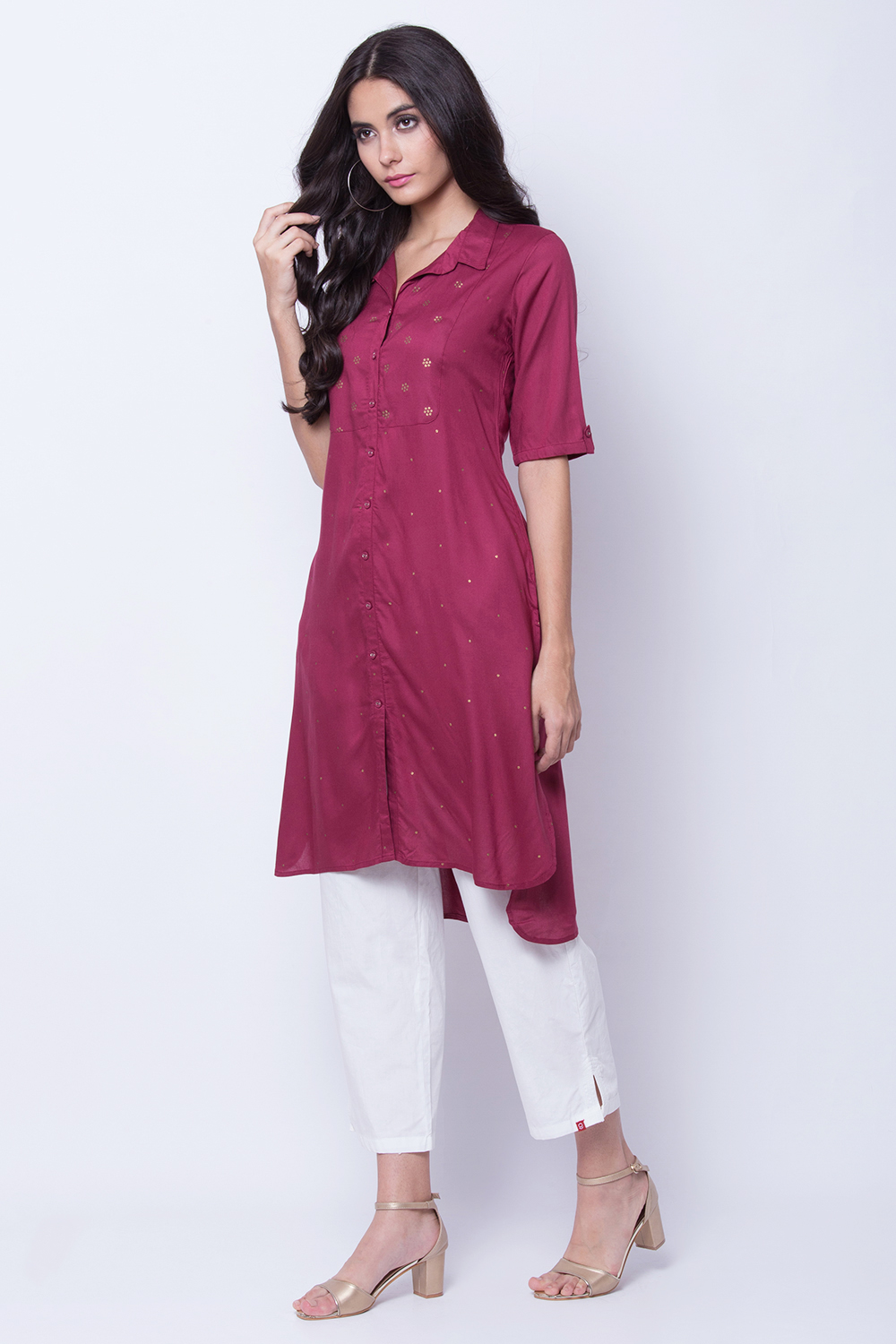 Dusky Pink Rayon A Line Kurta image number 3