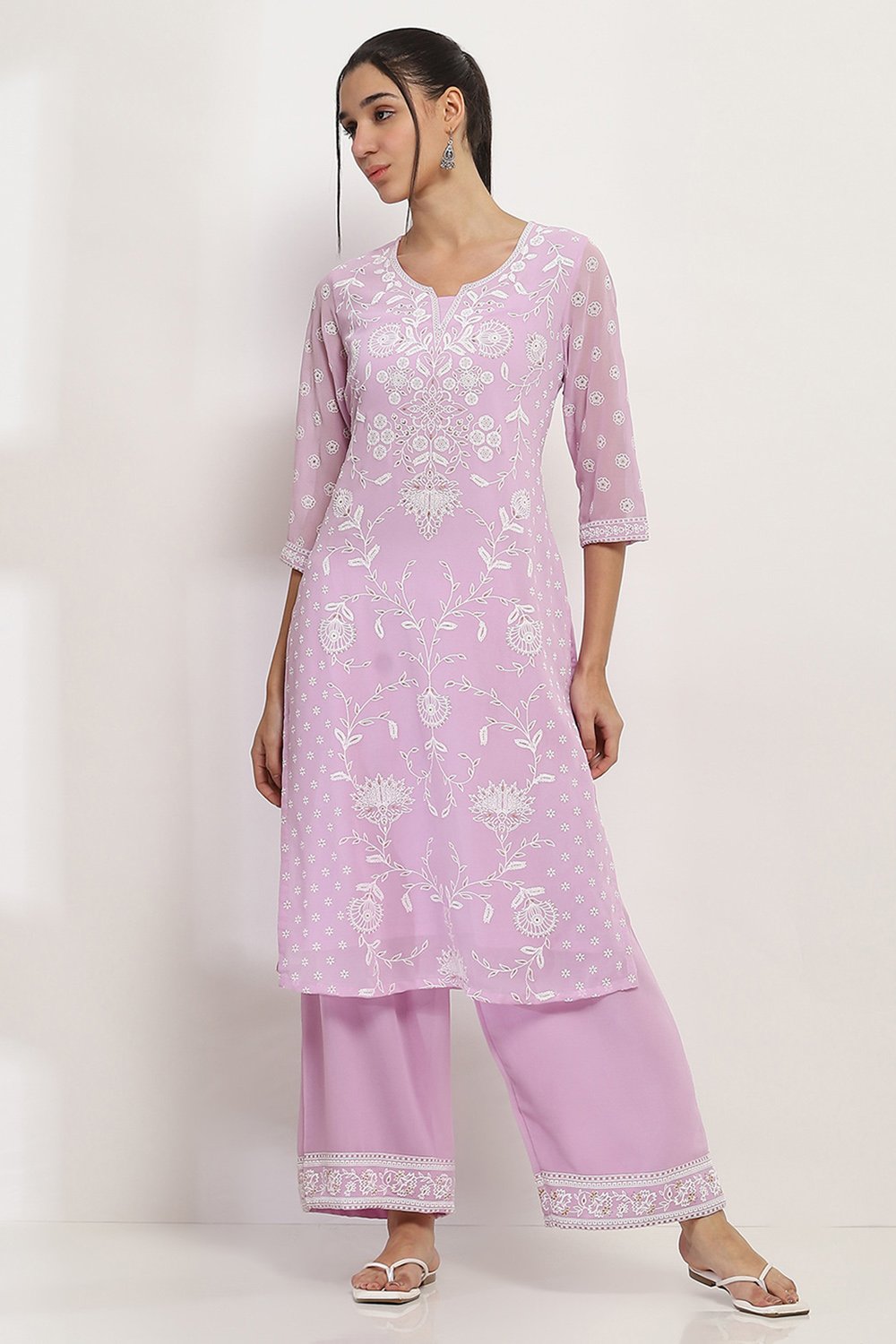 Lavender Polyester Straight Kurta image number 6