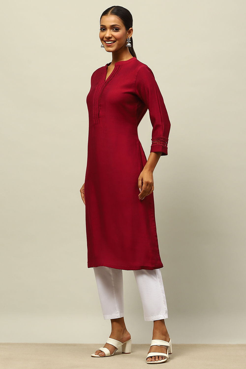 Blue Viscose Blend Straight Kurta image number 2