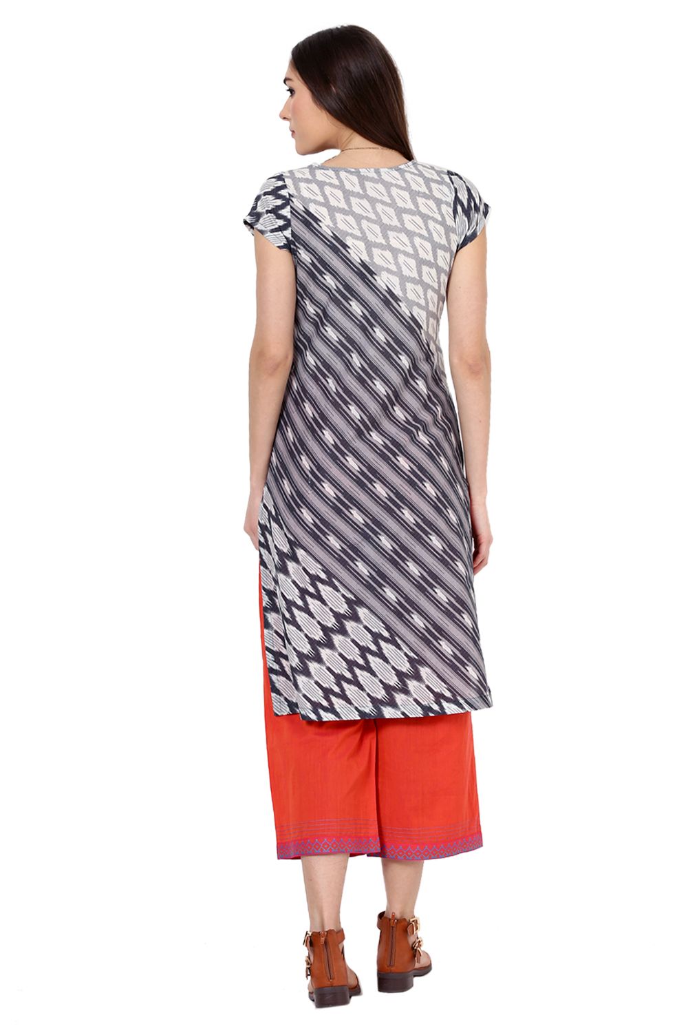 Grey Straight Cotton Kurta image number 5