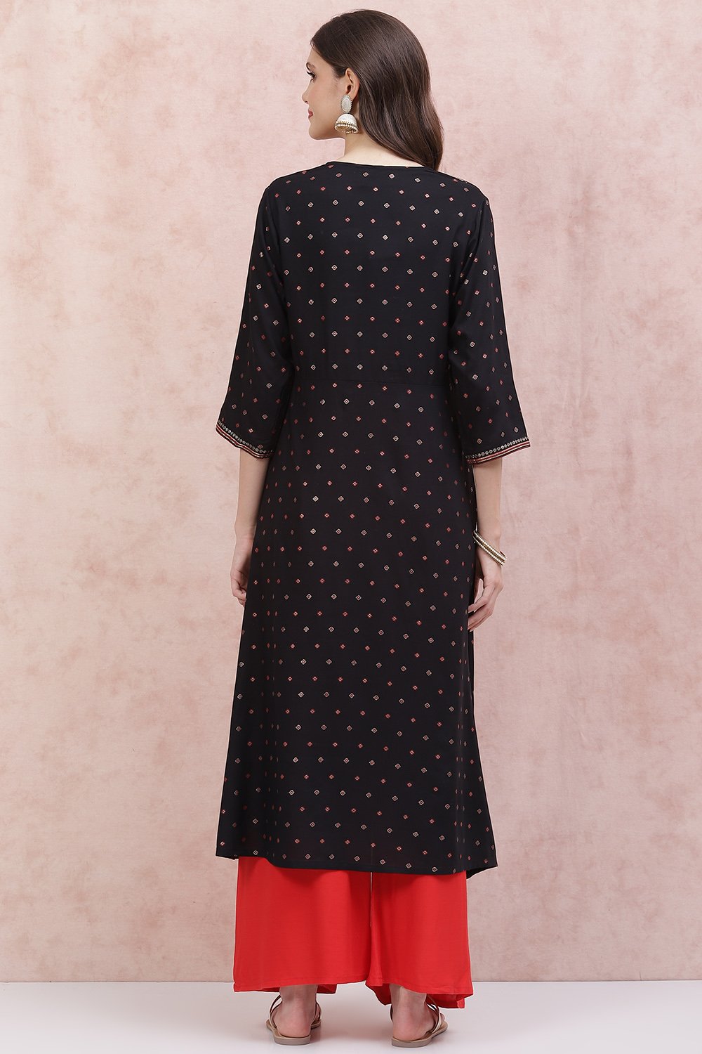 Black LIVA A-Line Kurta image number 4