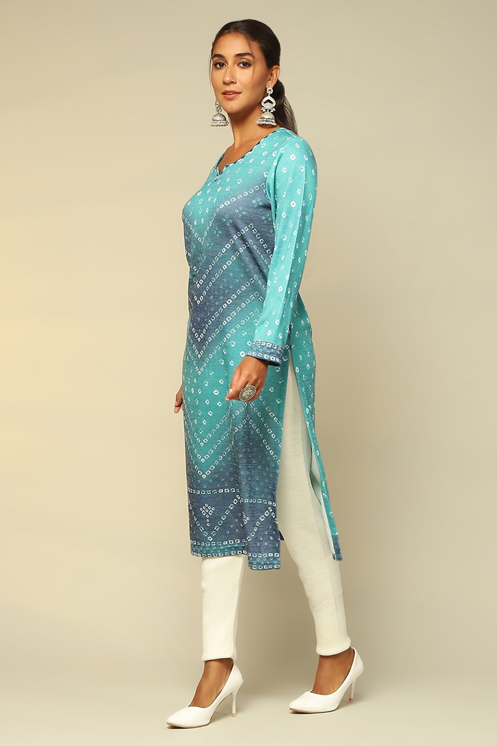 Green Acrylic Printed Straight Kurta image number 2