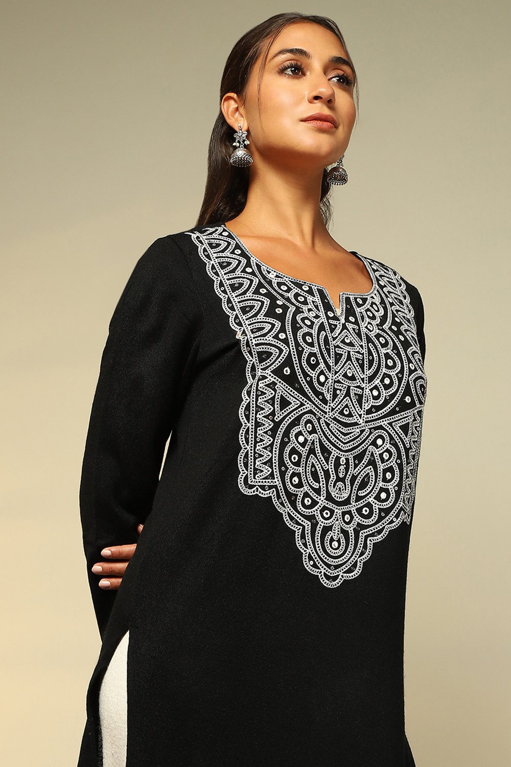 Black Acrylic Straight Kurta image number 1