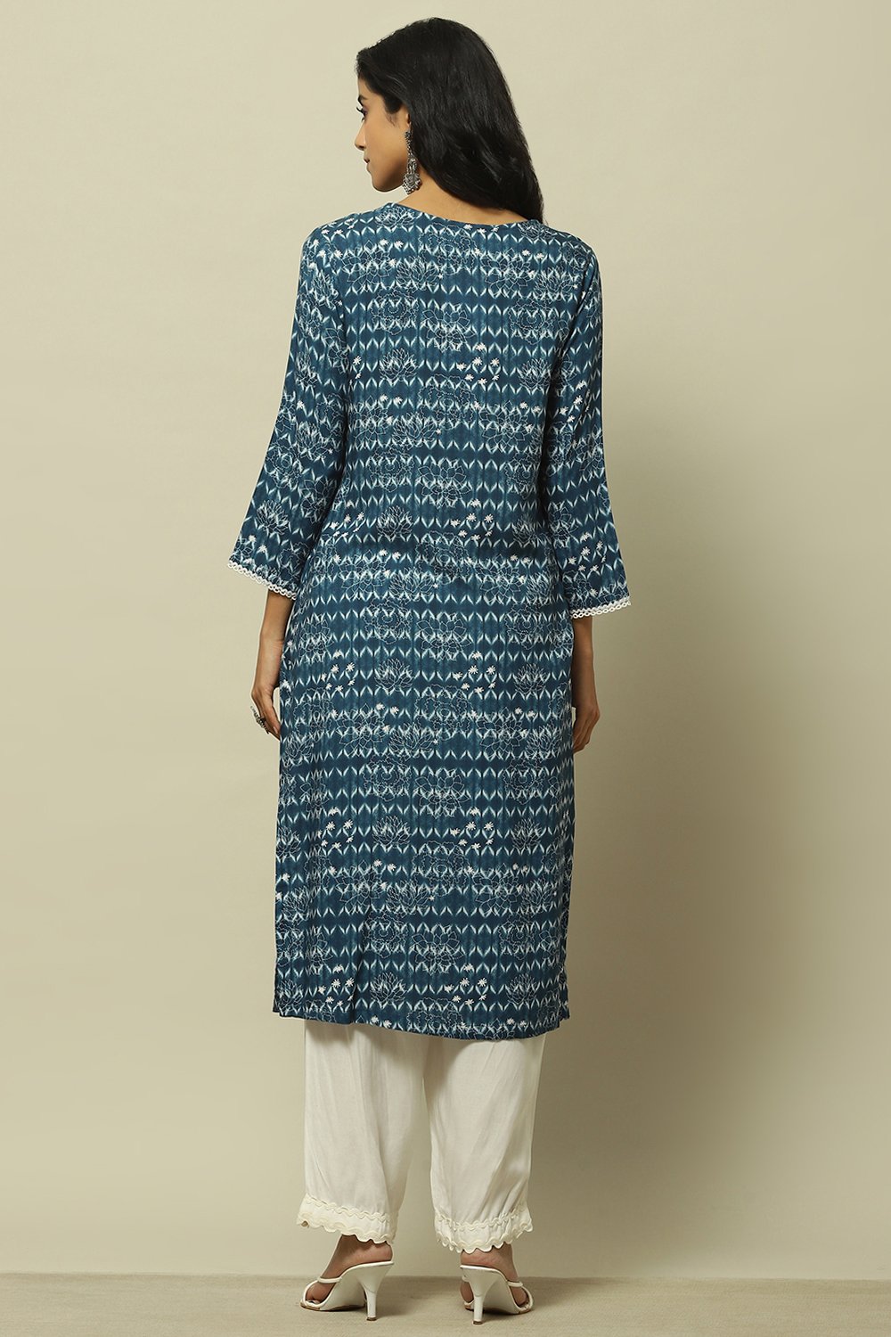 Blue Printed Straight Kurta image number 3