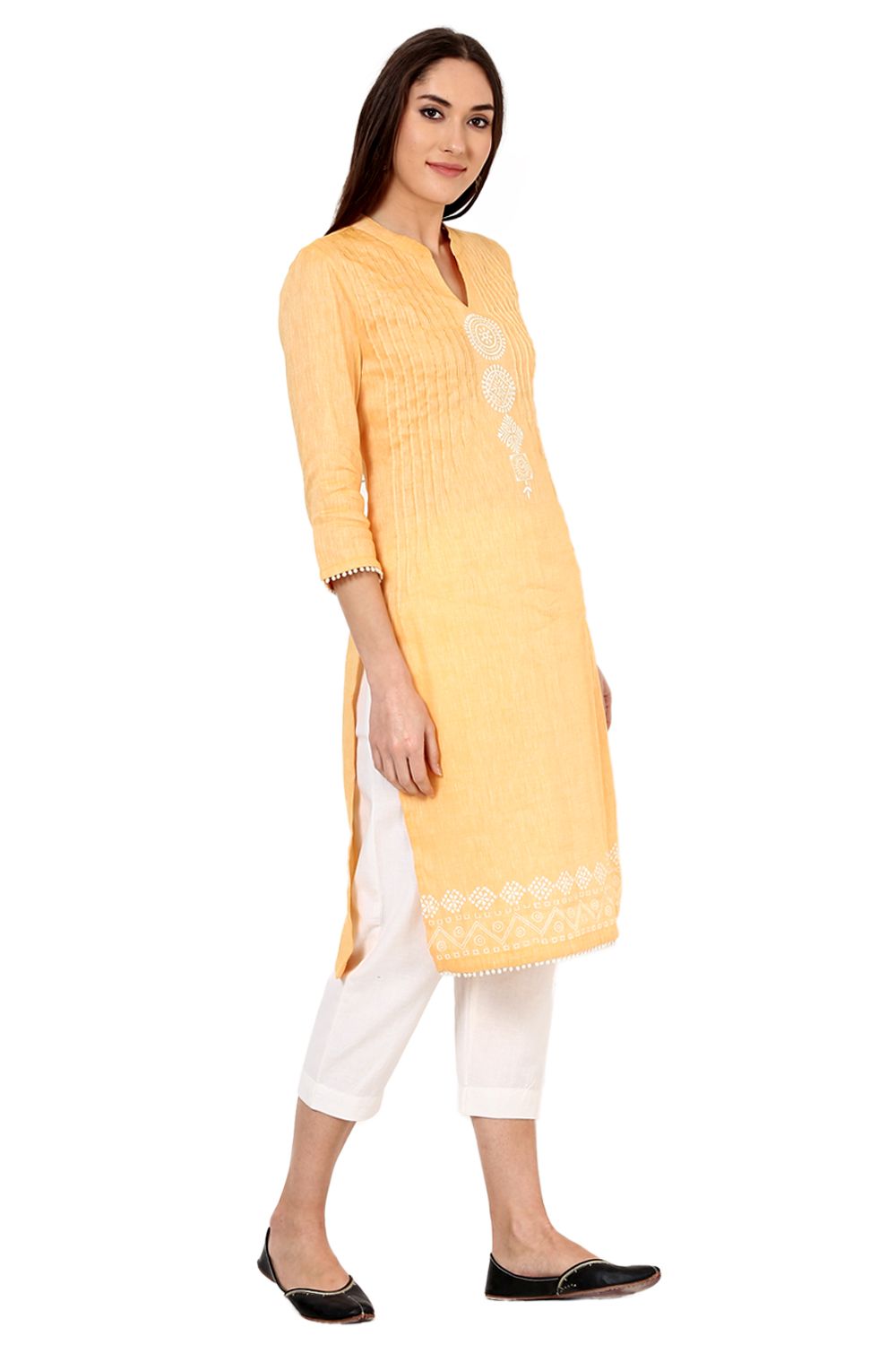 Ochre Straight Poly Cotton Kurta image number 3