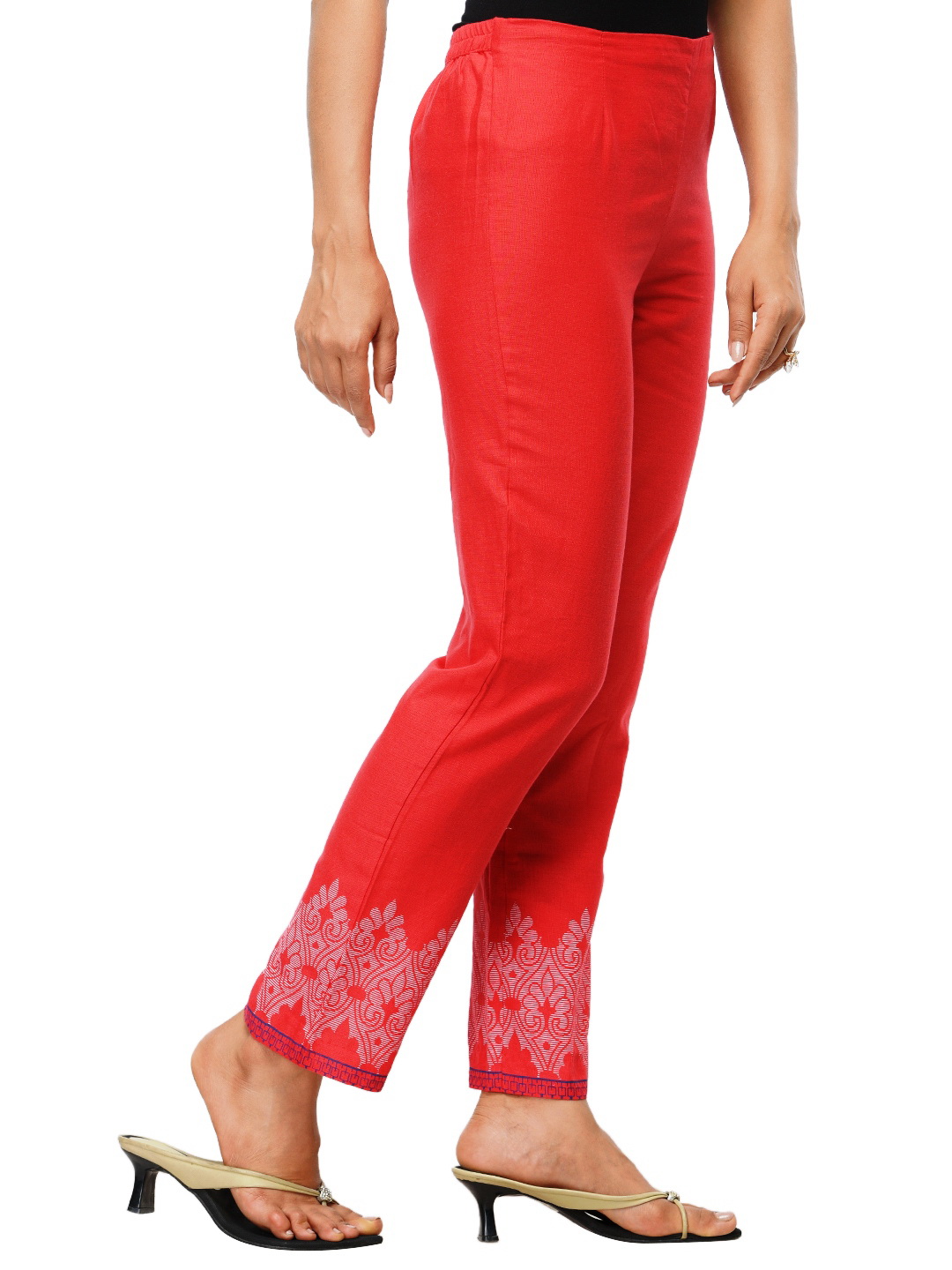 Red Cotton Straight Pants image number 1