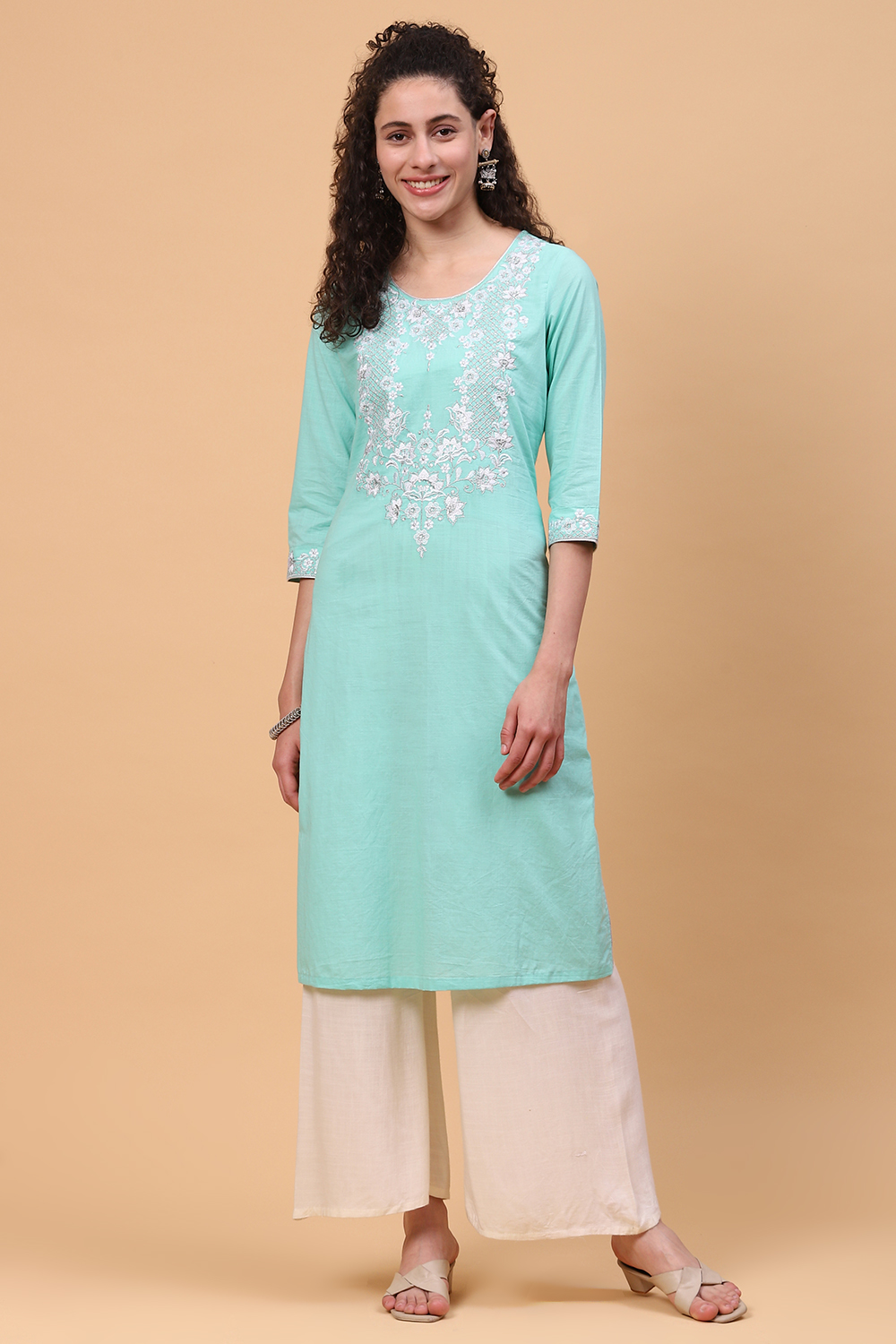 Blue Cotton Straight Kurta image number 0