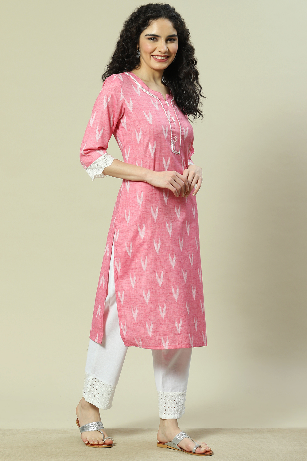 Pink Viscose Blend Straight Kurta image number 3