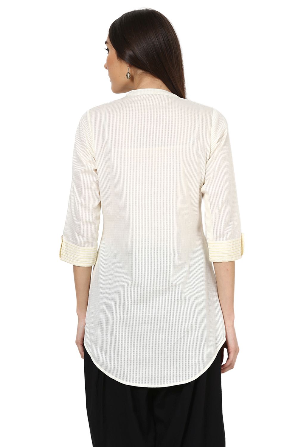 Off White Straight Cotton Indie Top image number 4