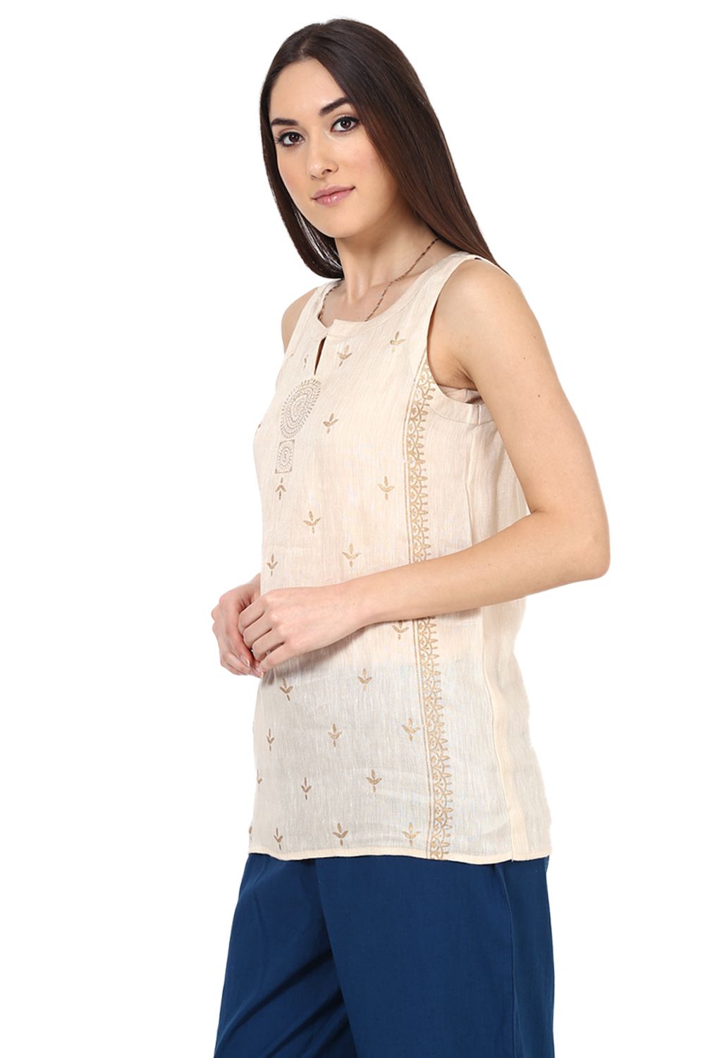 Beige Straight Poly Cotton Indie Top image number 2