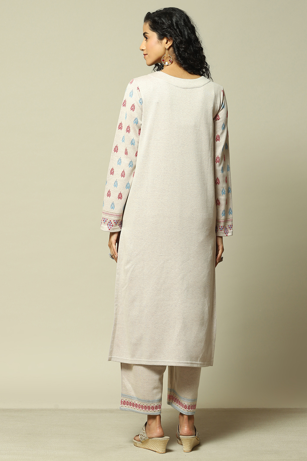 Ecru Jacquard Straight Printed Kurta Palazzo Suit Set image number 4