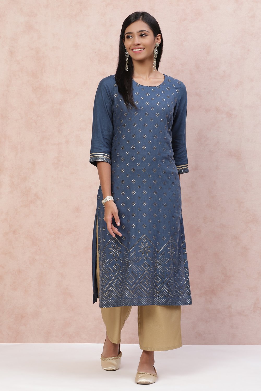 Indigo LIVA Straight Kurta image number 2