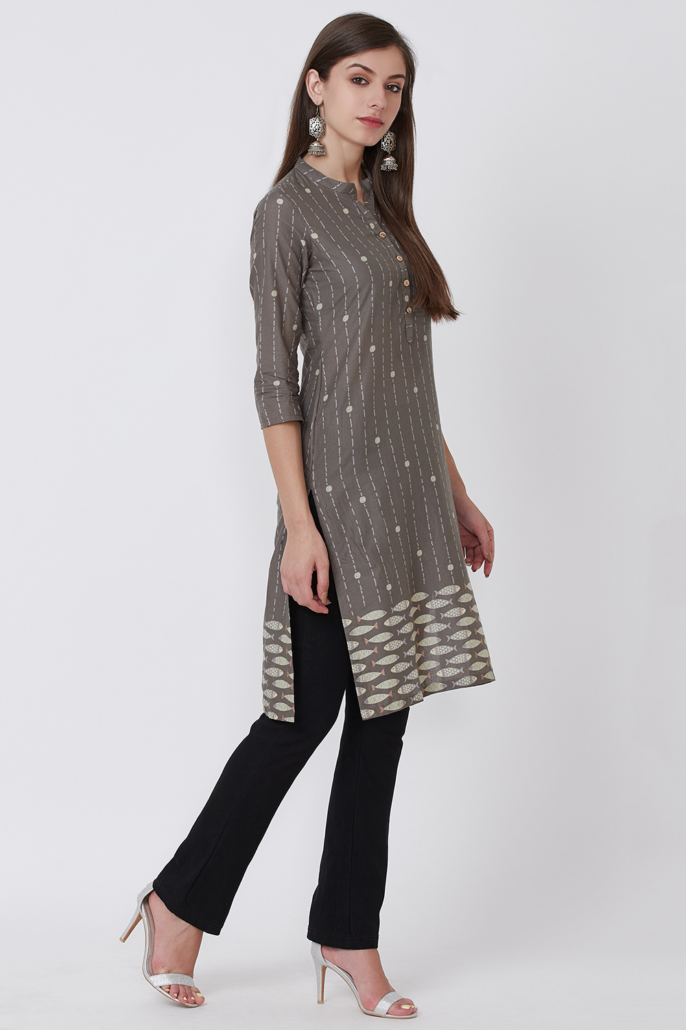 Olive Green Cotton And Cambric Straight Kurta image number 2