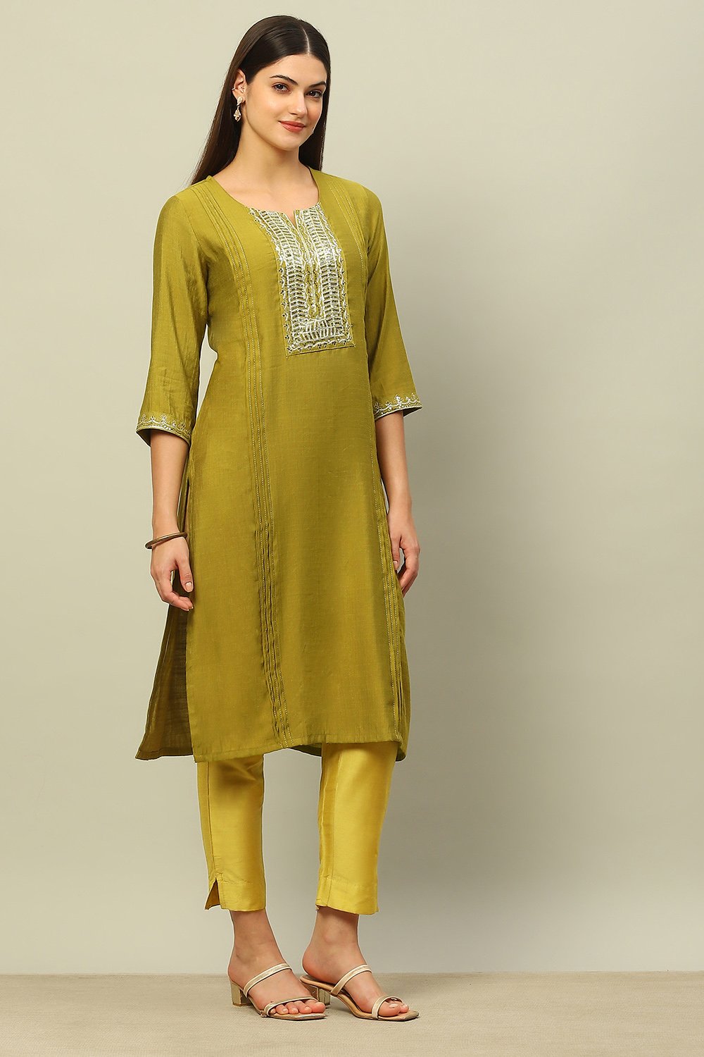 Green Viscose Blend Straight Kurta image number 4