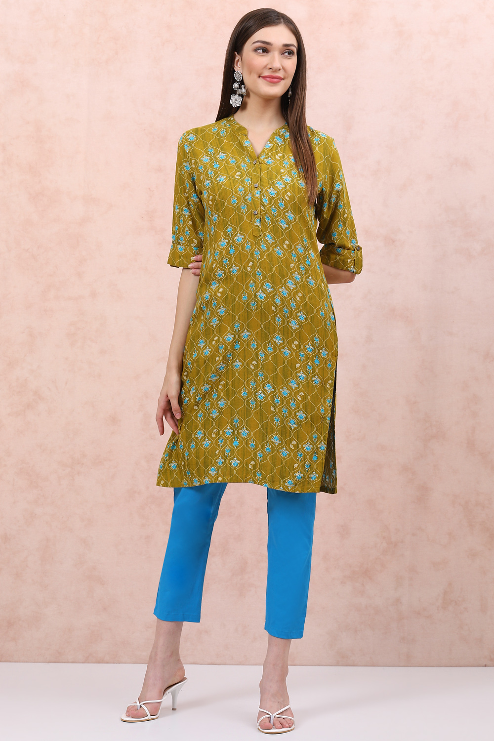 Off White LIVA Straight Kurta image number 3