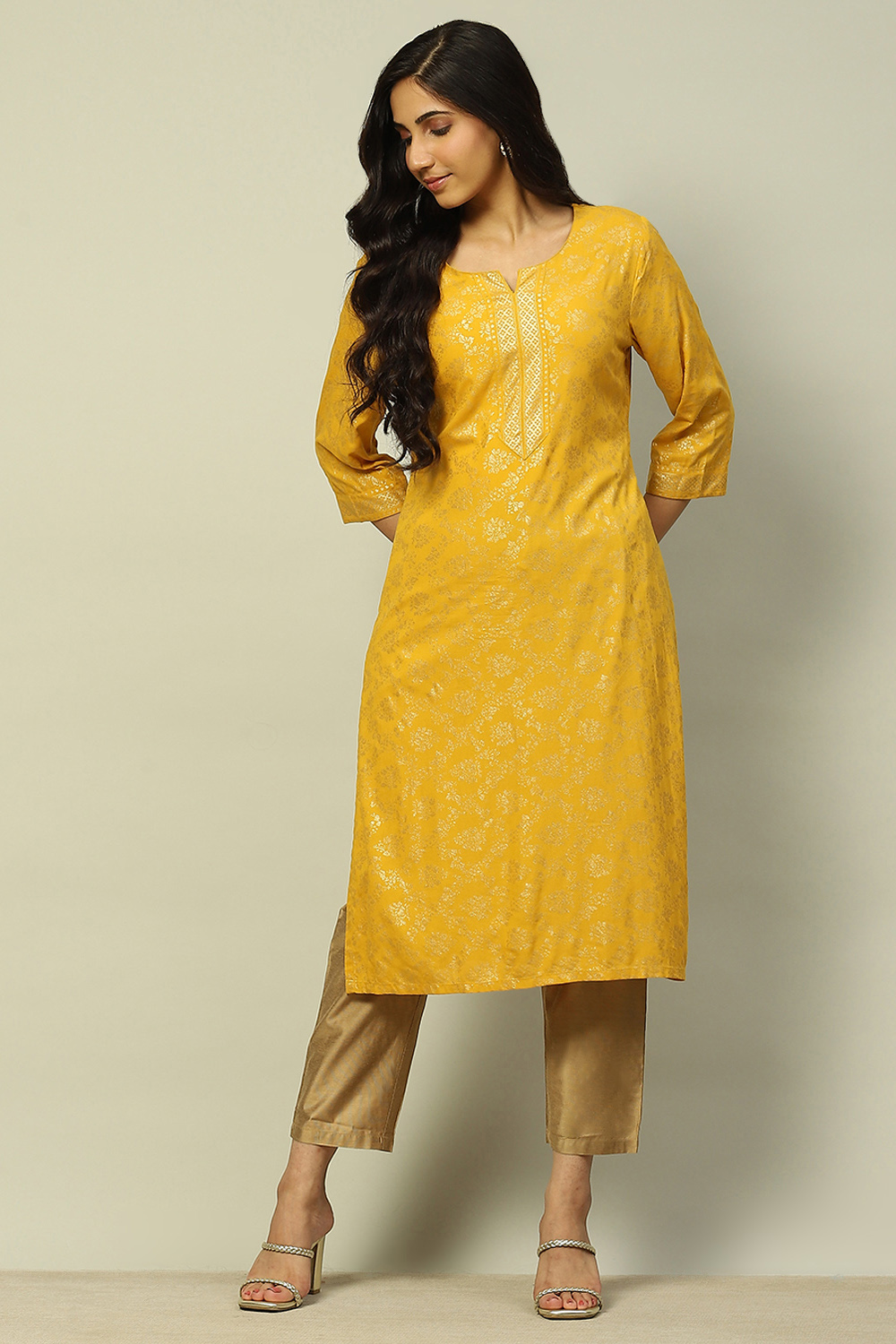 Sage Green Printed Festive Straight Kurta image number 0