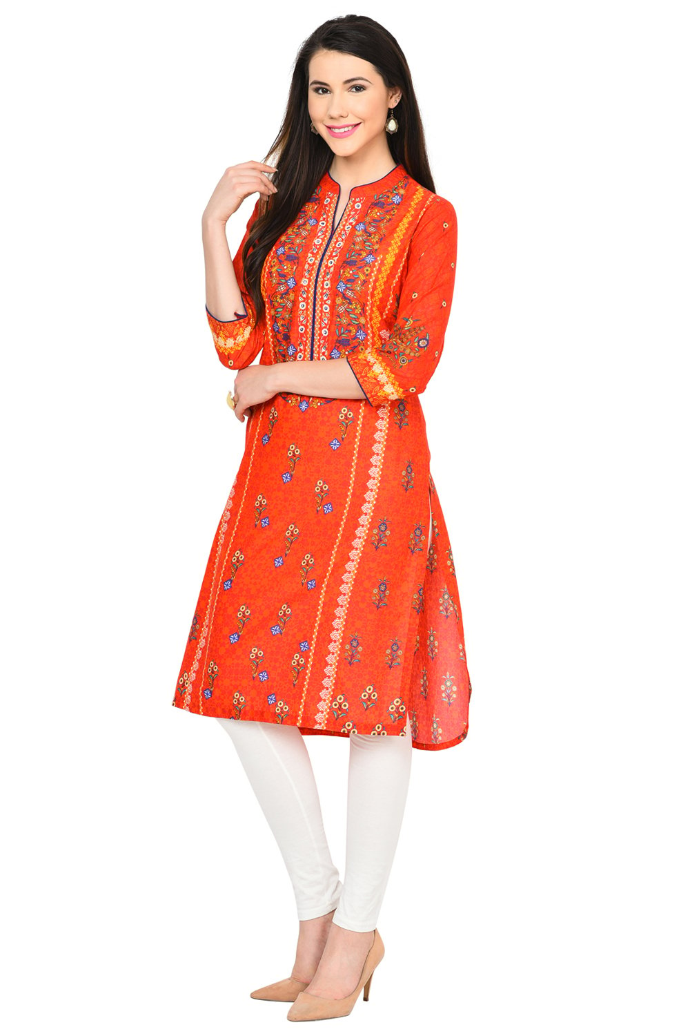 Red Straight Cotton Kurta image number 2