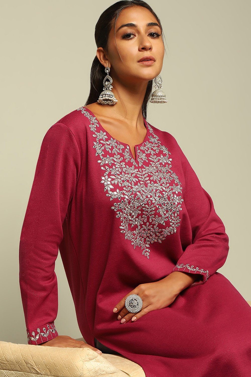 Purple Cotton Blend Straight Kurta image number 6