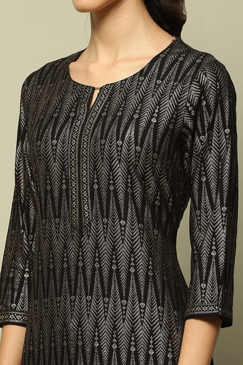 Black Rayon Printed Straight Kurta image number 1