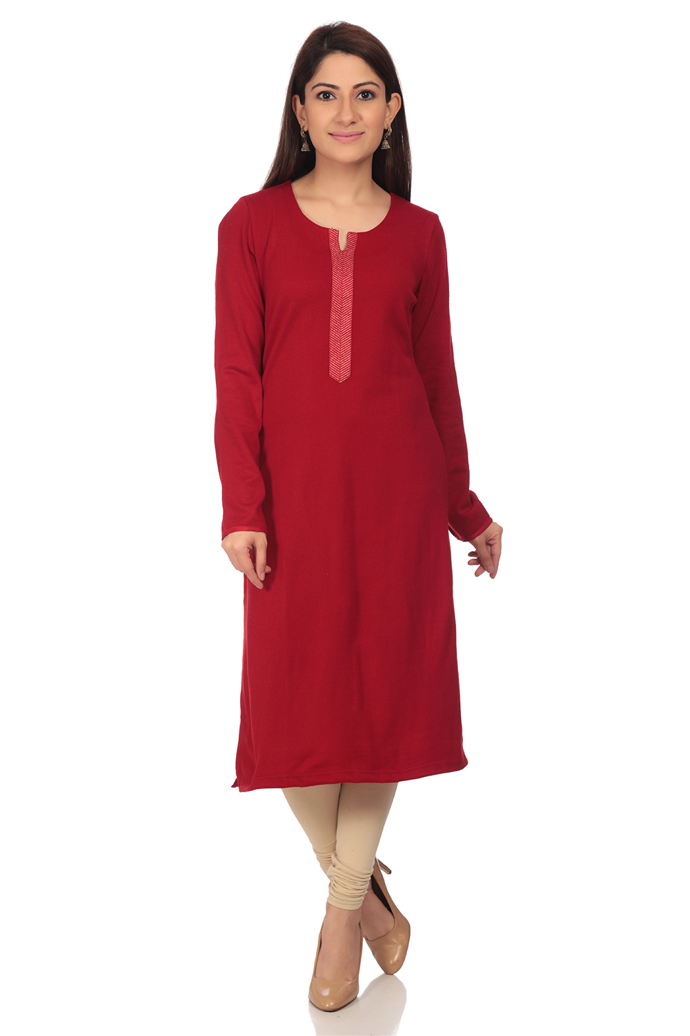 Red Straight Poly Cotton Kurta image number 0