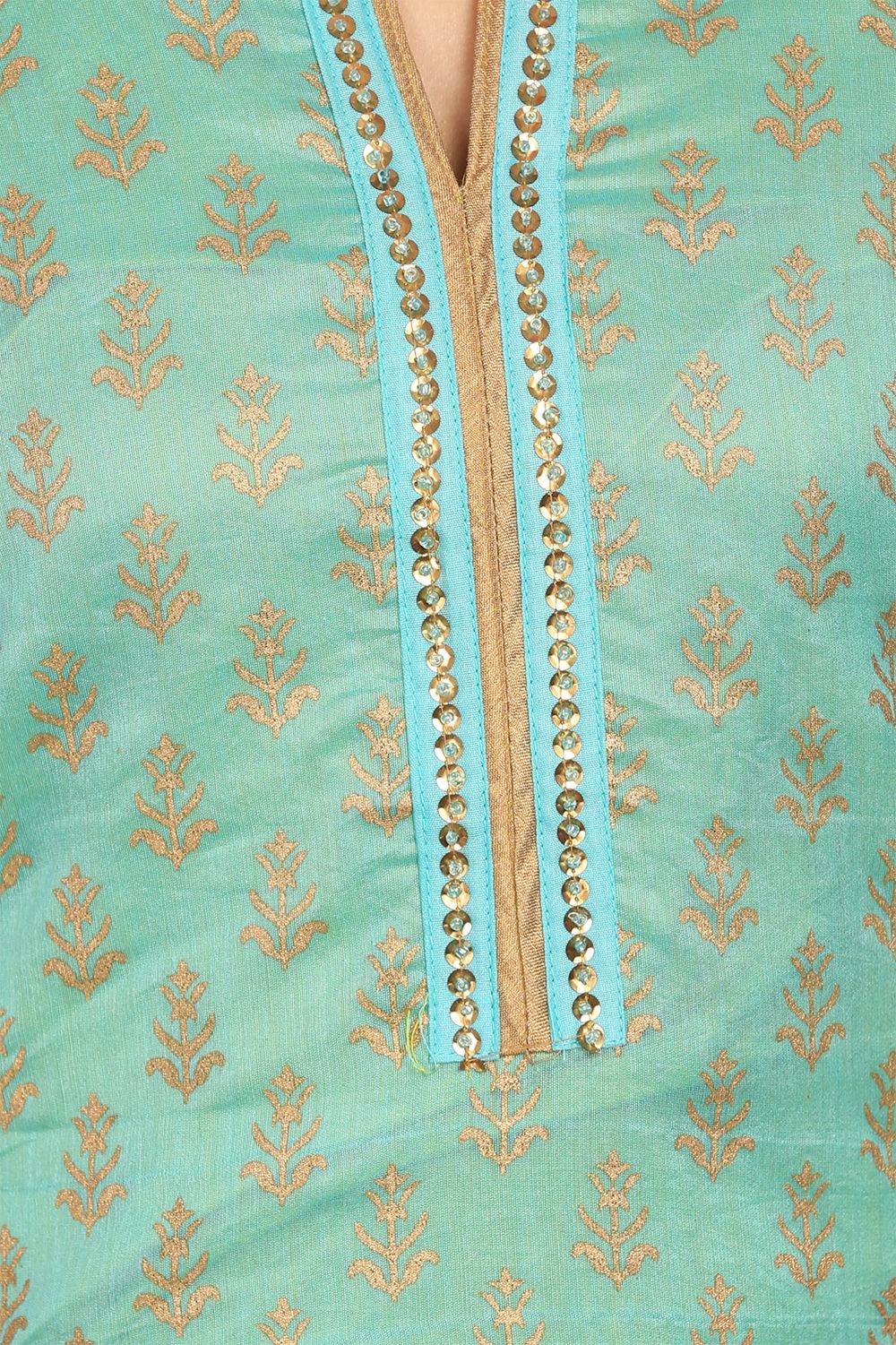 Turquoise Cotton Printed Kurta image number 4