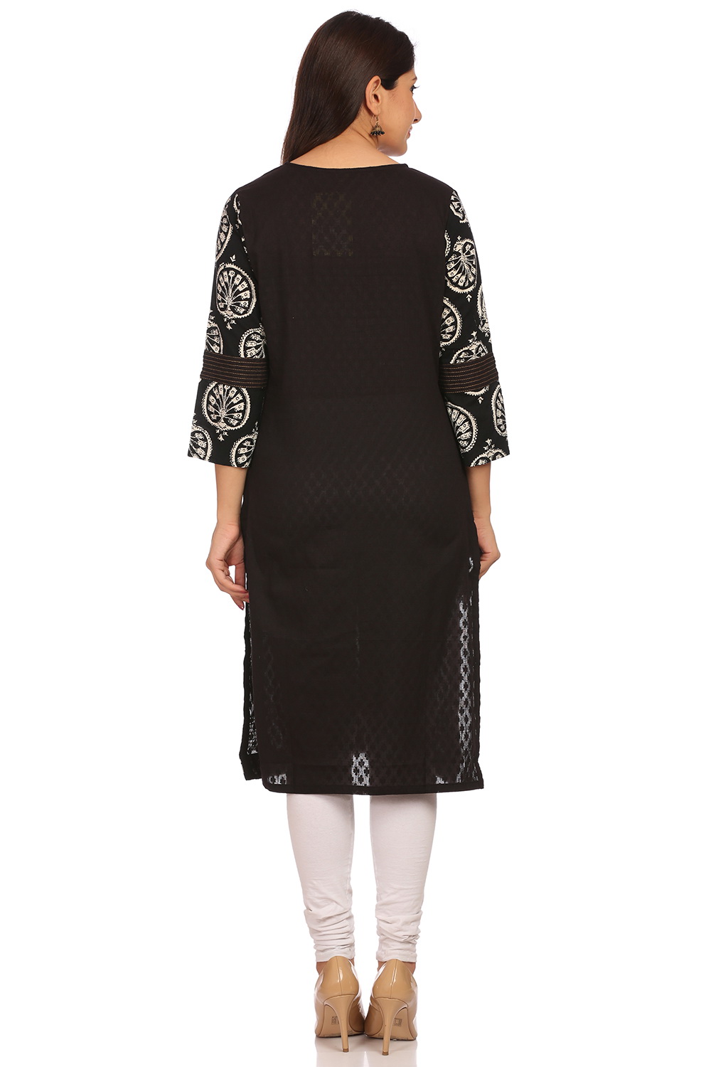 Black Straight Cotton Kurta image number 3