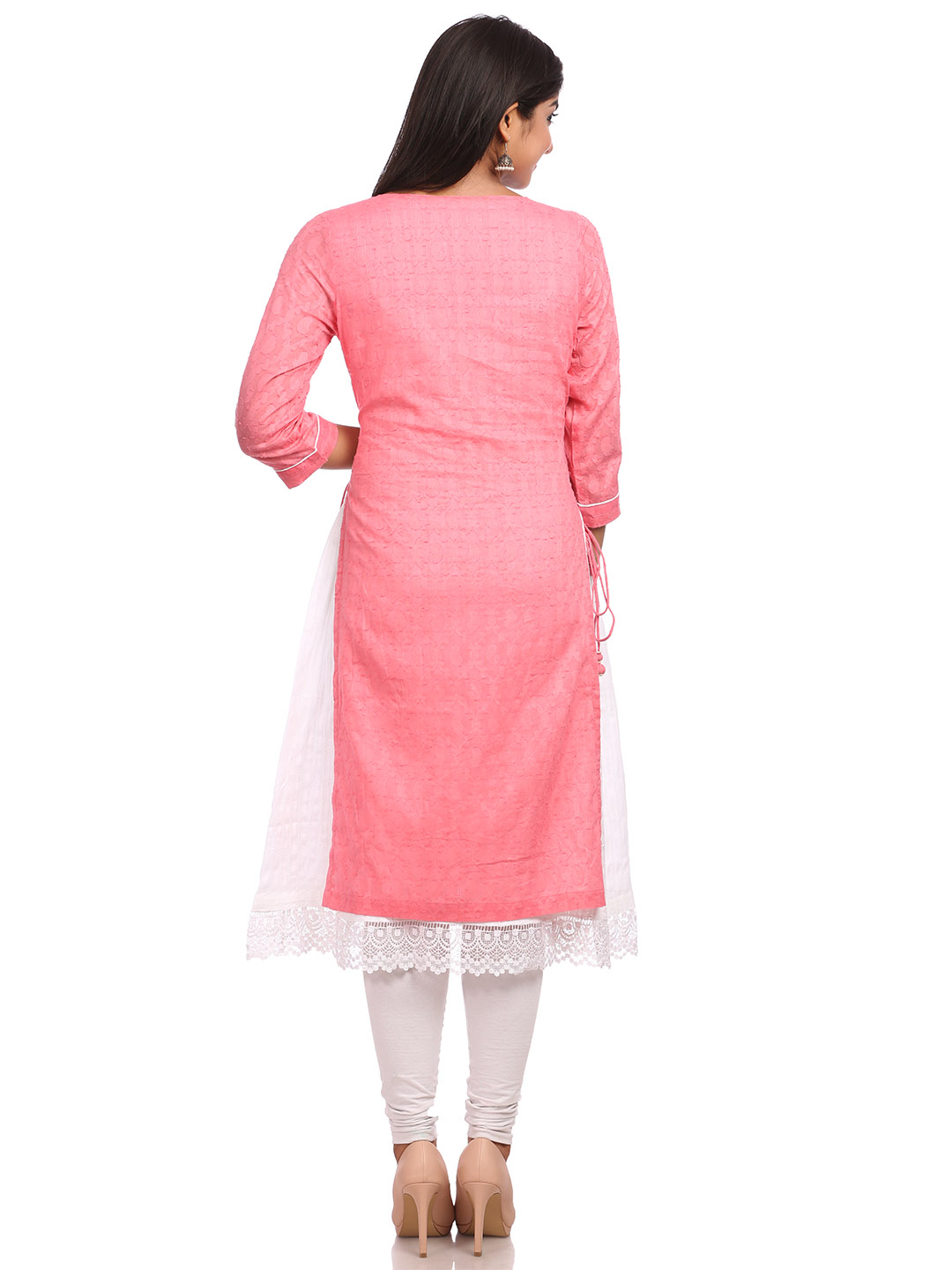 Pink Asymmetric Cotton Kurta image number 1