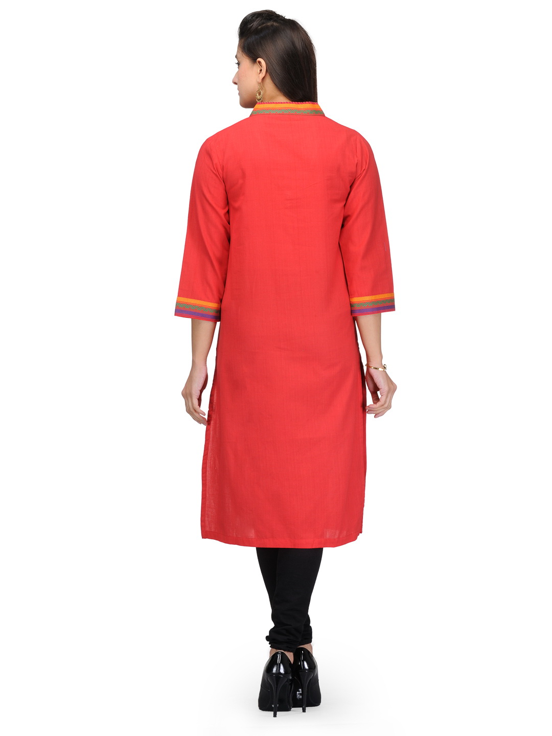 Red Cotton Straight Kurta image number 3