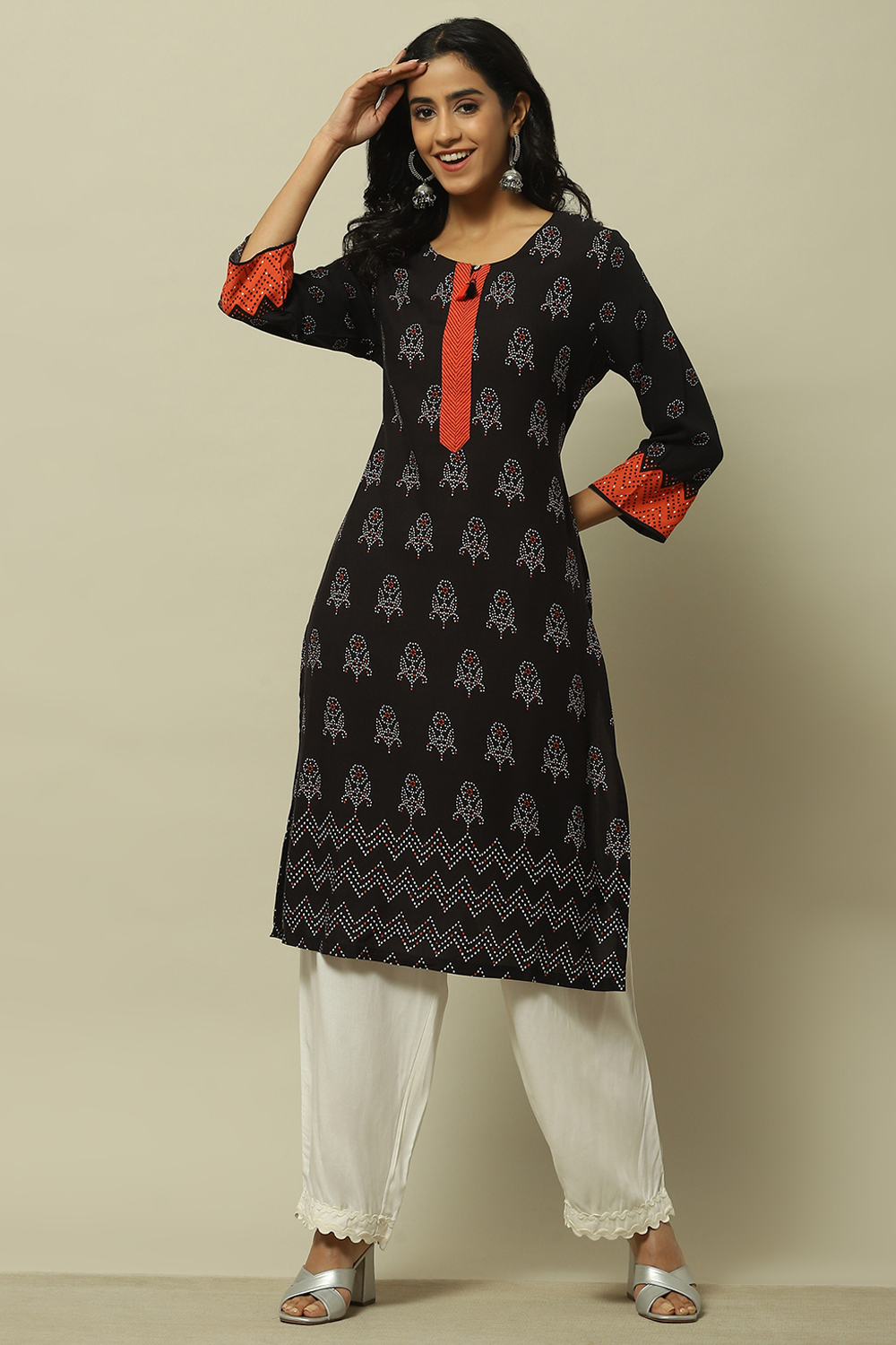 Black Ethnic Motifs Printed Straight Kurta image number 0