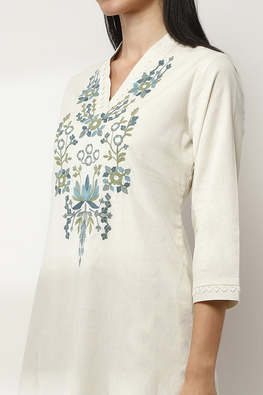 Off-White Cotton Blend Straight Kurta image number 1