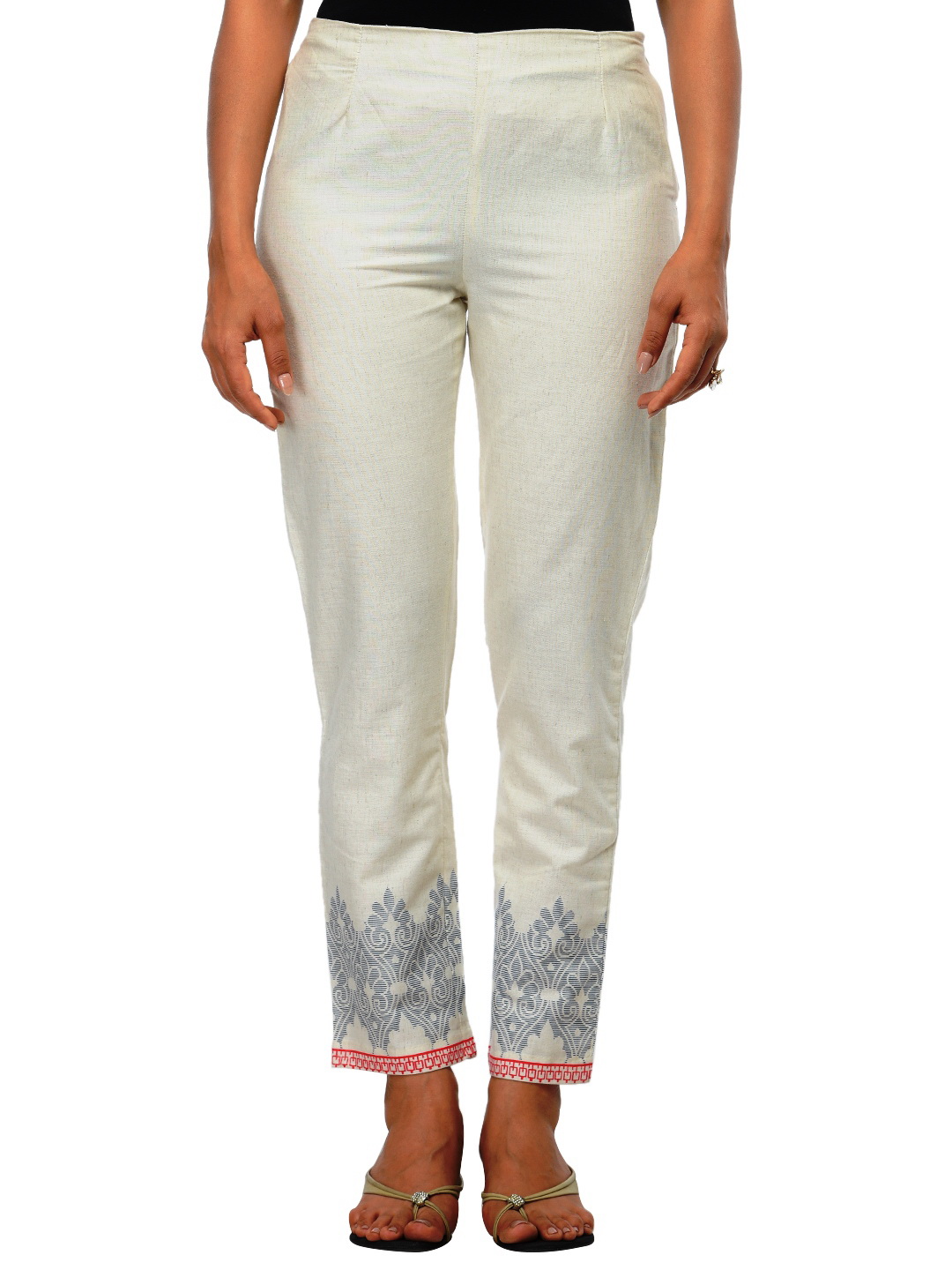 Beige Cotton Straight Pants image number 0