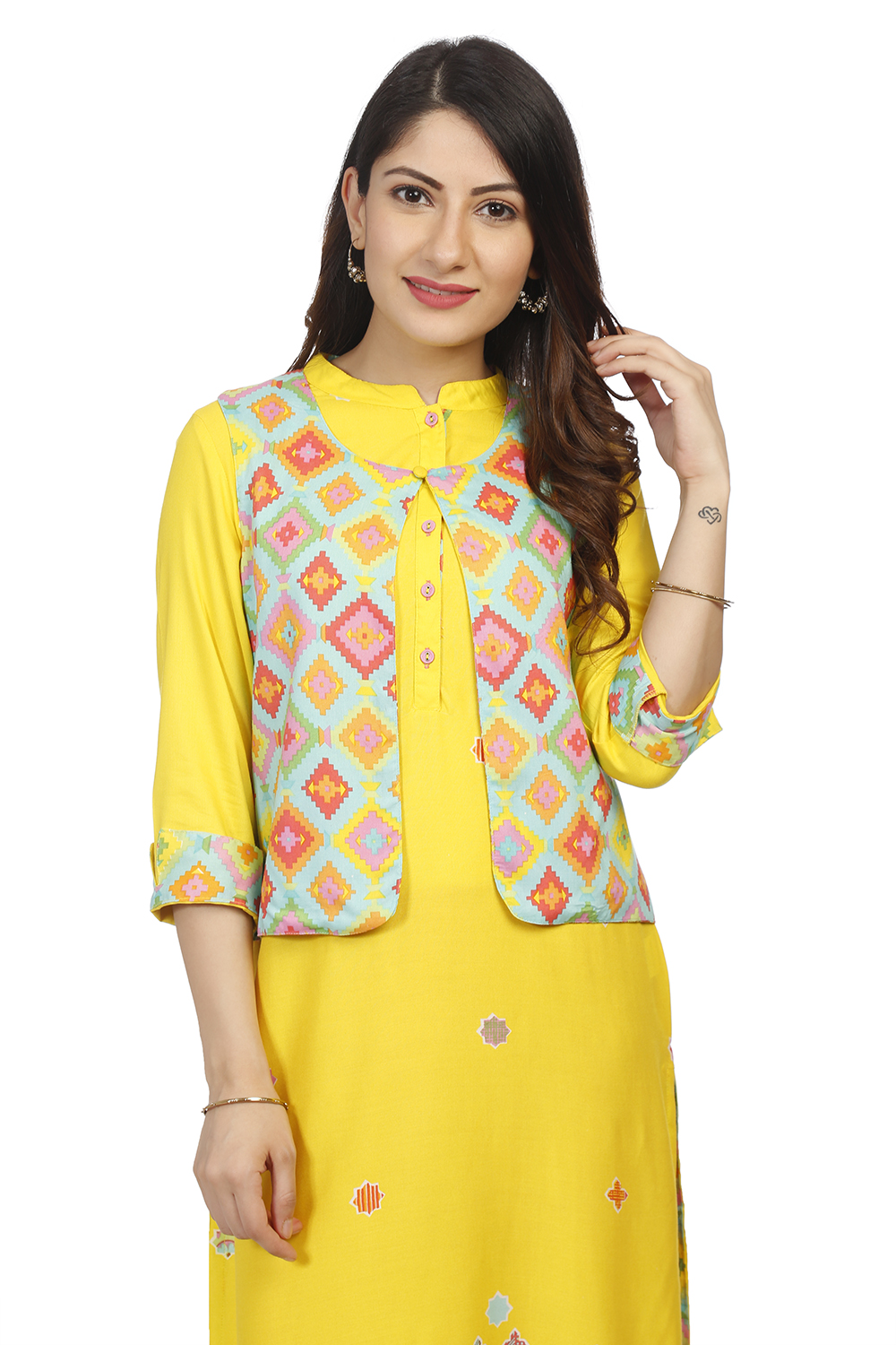 Yellow Front Open Viscose Rayon Jacket image number 0