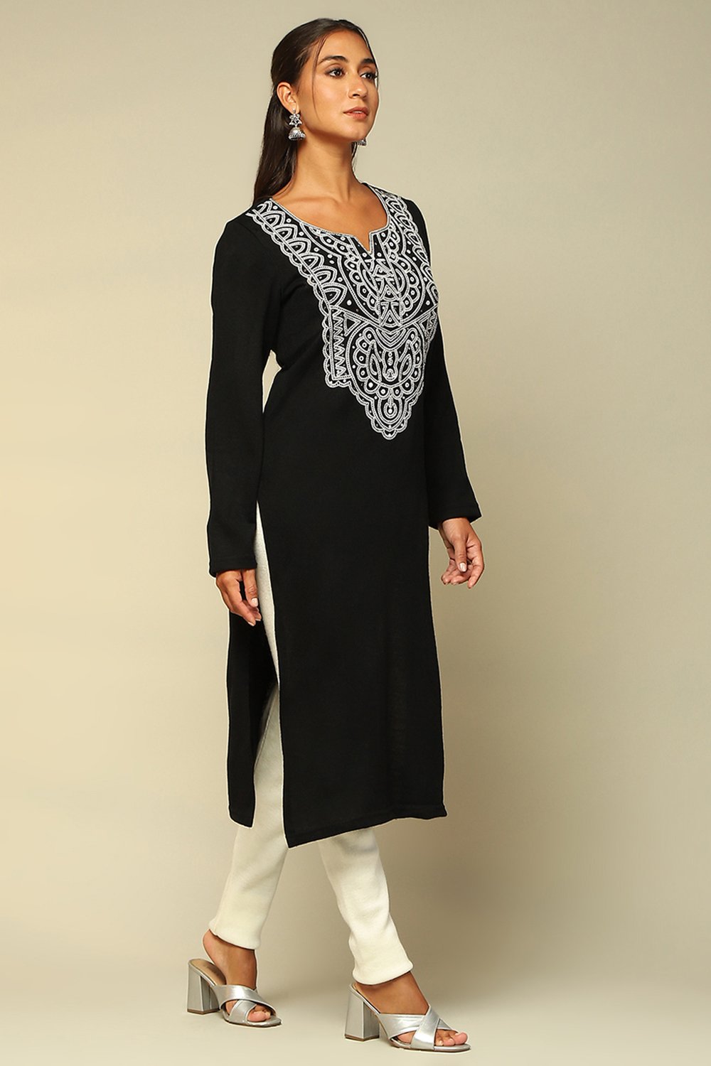 Black Acrylic Straight Kurta image number 4