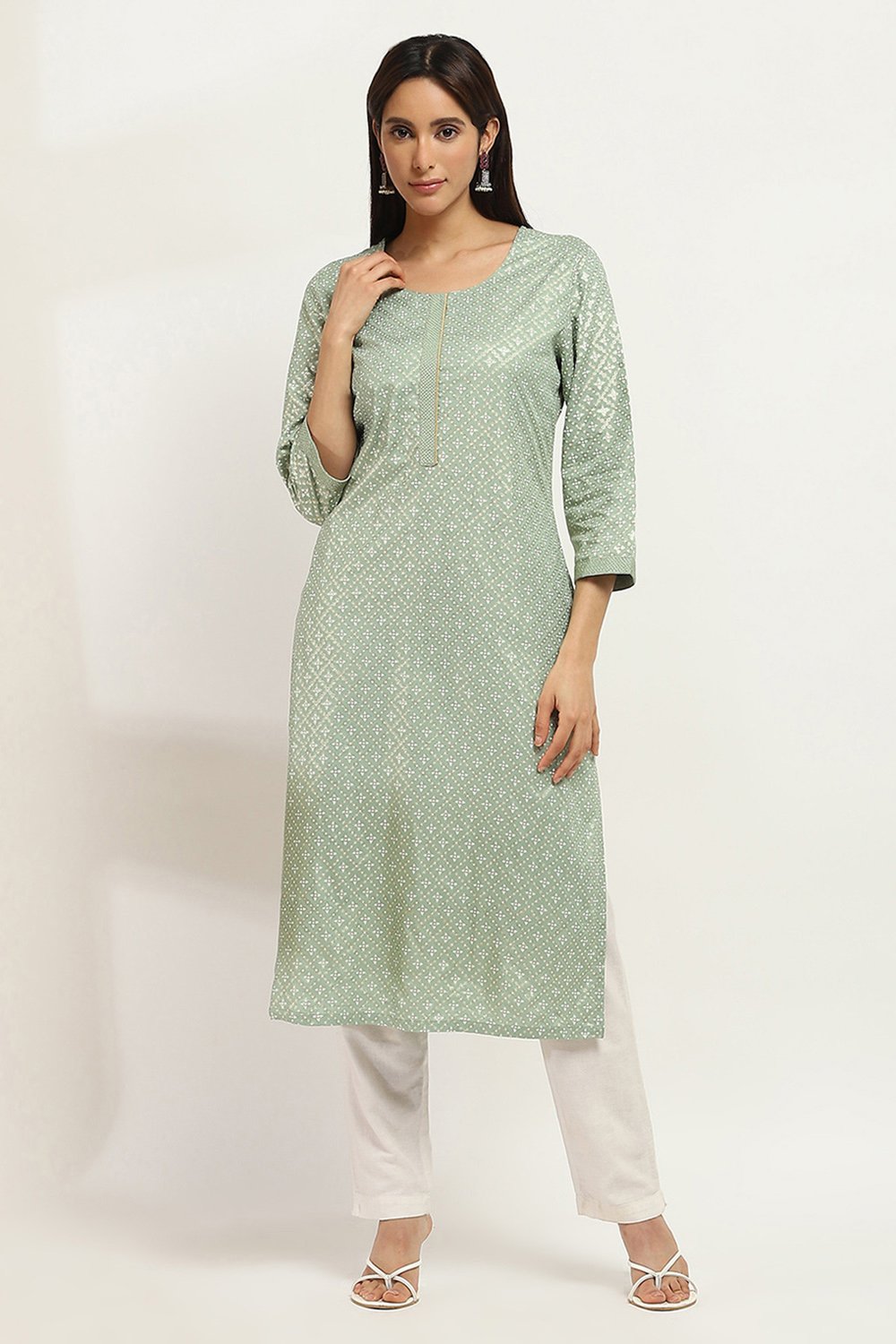 Peach Viscose Straight Kurta image number 5