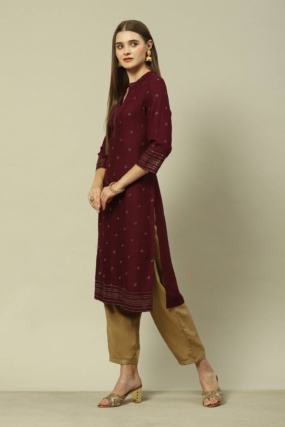 Purple LIVA Straight Printed Kurta image number 2