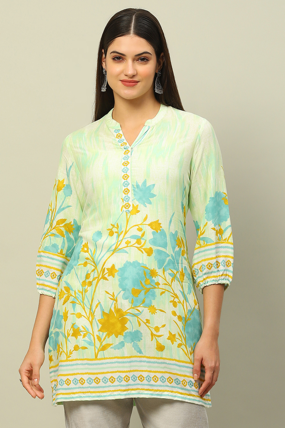 Green Rayon Printed Straight Top image number 5