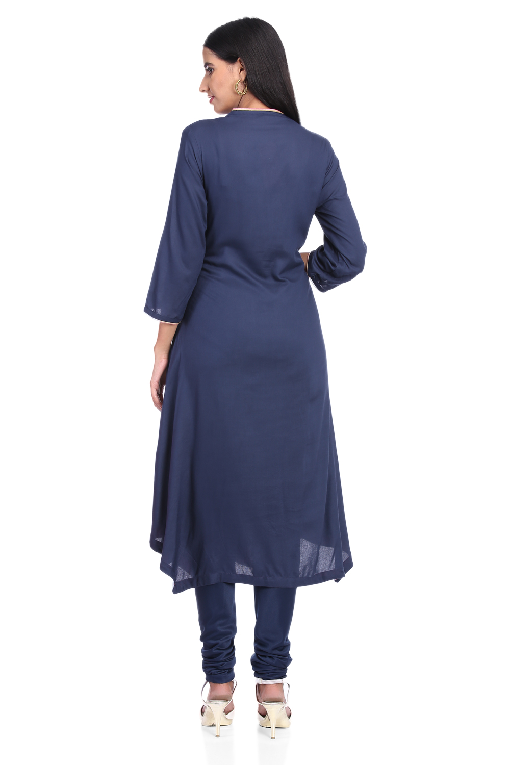 Navy Blue Flared Rayon Suit Set image number 5