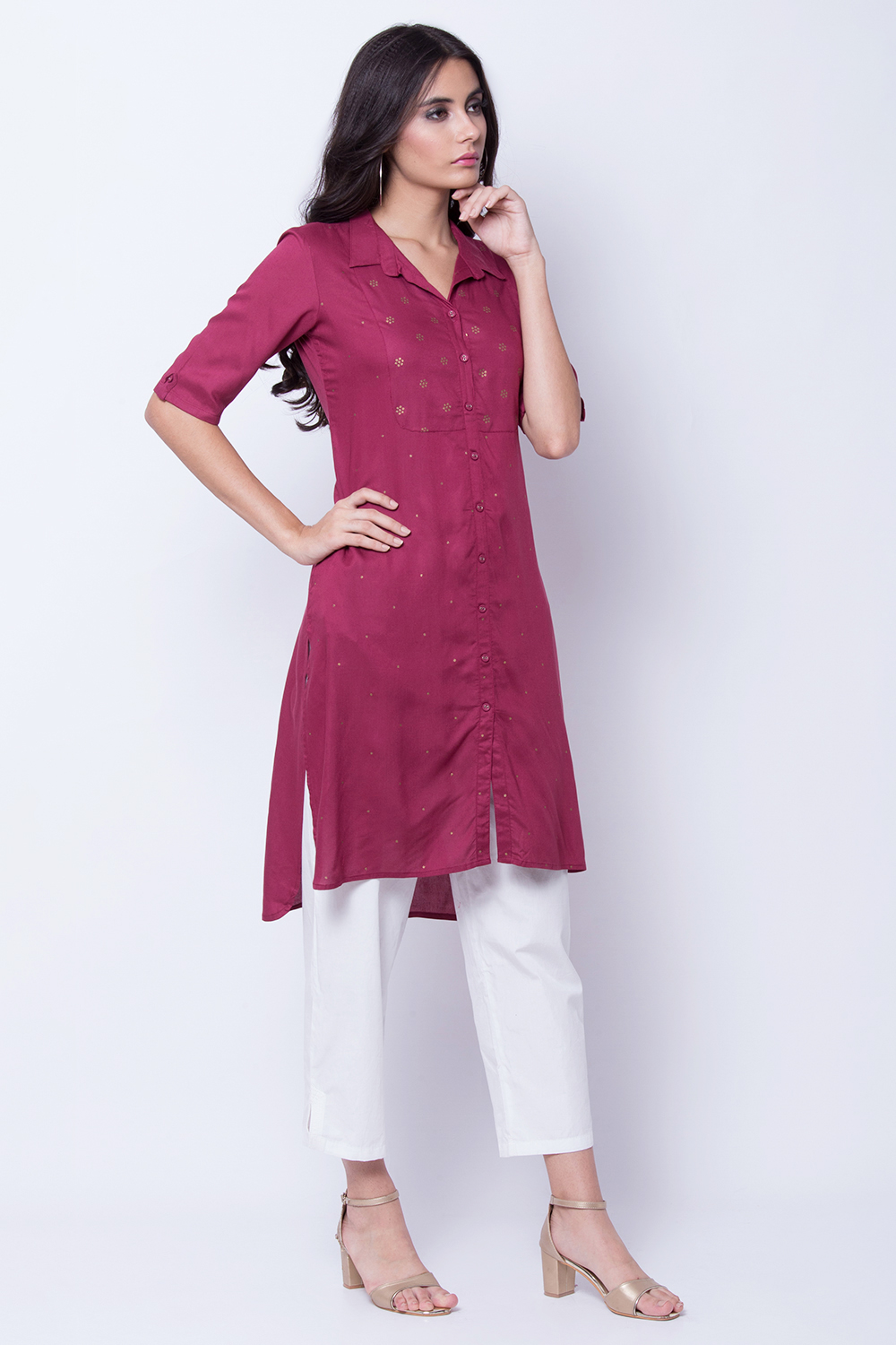 Dusky Pink Rayon A Line Kurta image number 2