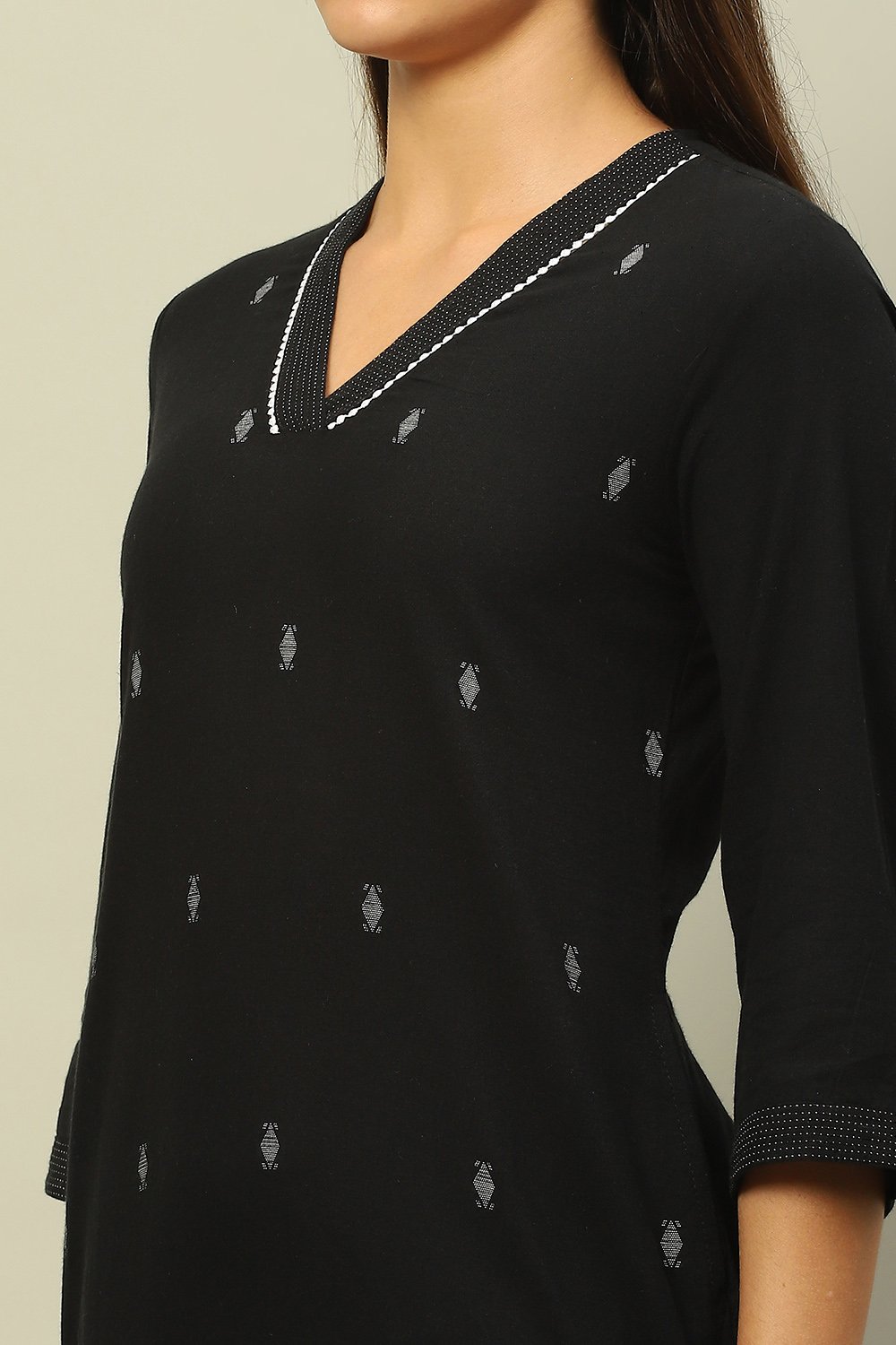 Black Cotton Jacquard Yarndyed Straight Kurta image number 1