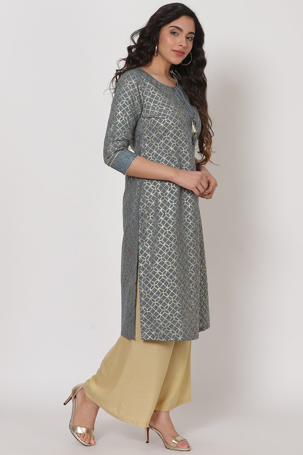 Ocean Teal Polyster Kurta image number 3